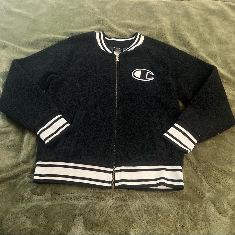 Black & white Champion varsity jacket